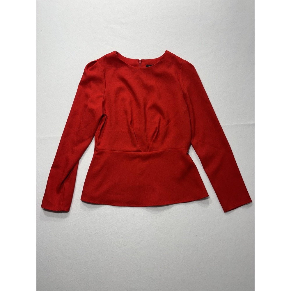 Banana Republic Blouse Womens 6 Red Long Sleeve Peplum Round Neck Zip Back Top